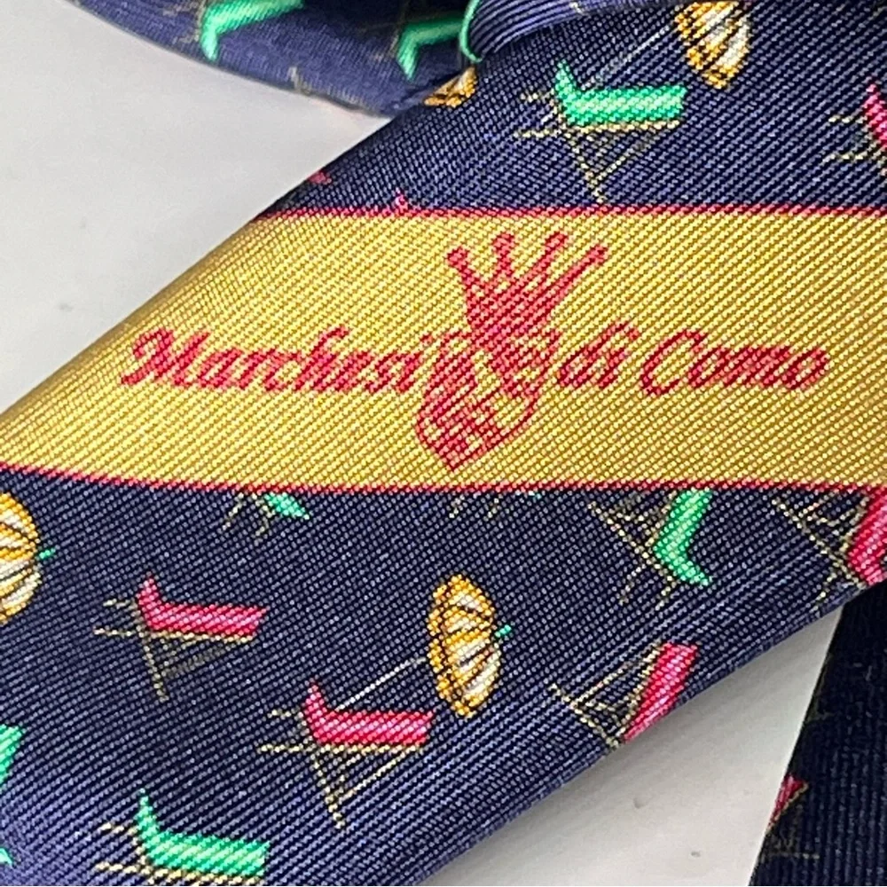 Marchesi di‎ Como Silk Neck Tie Navy Pink, Green Beach Chairs, Yellow Umbrellas